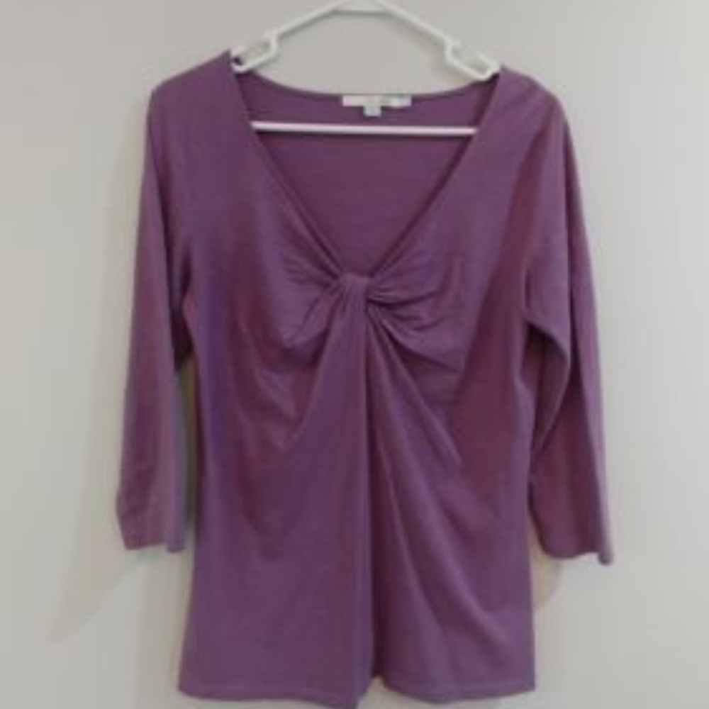 Boden Womens Purple Twisted Front V Neck 3/4 Sleev